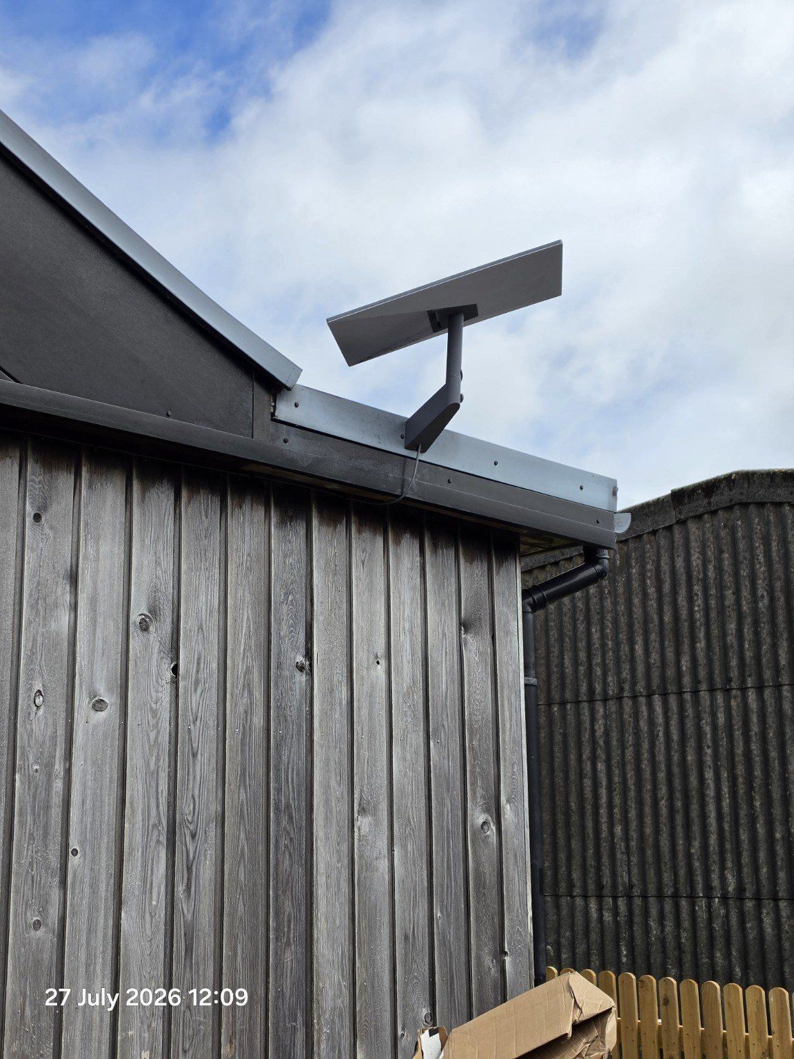 Starlink dish mounted at a rural Cornwall site providing upstream connectivity